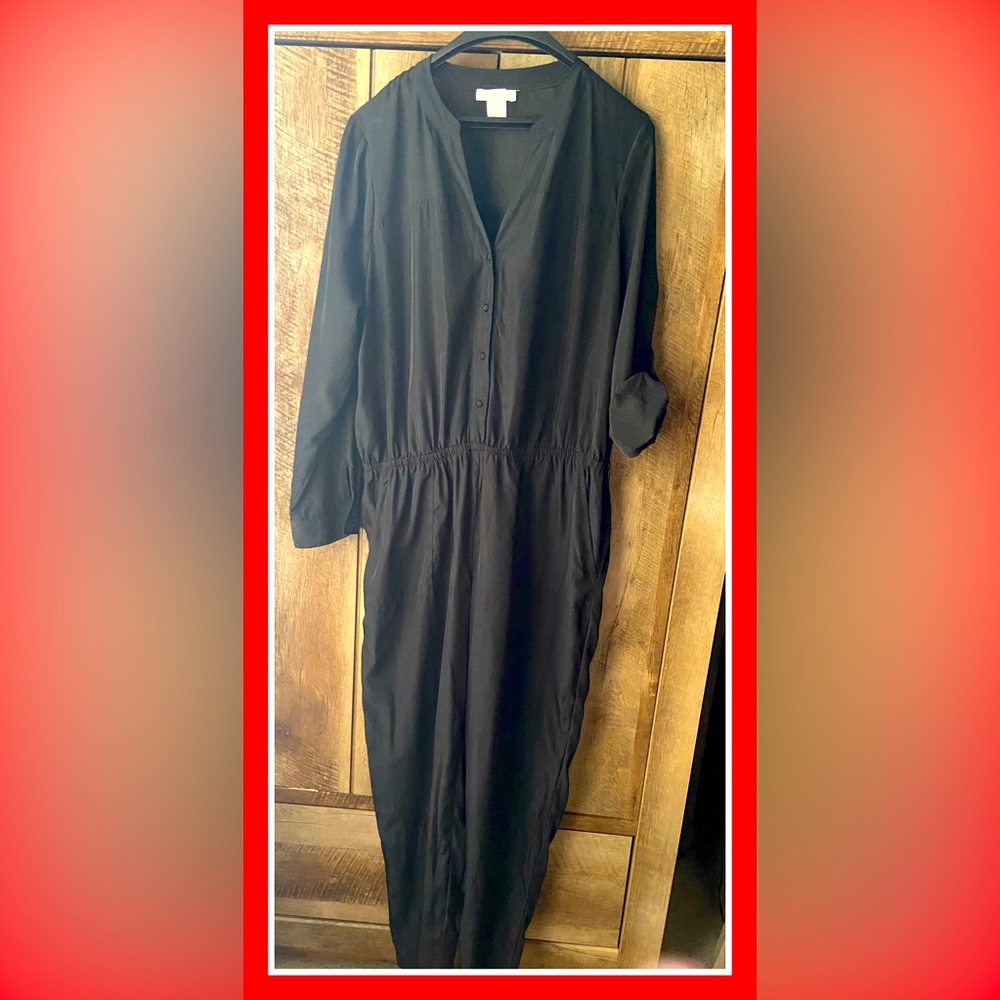 Casual Black Jumpsuit with Sheer Top Size 1x